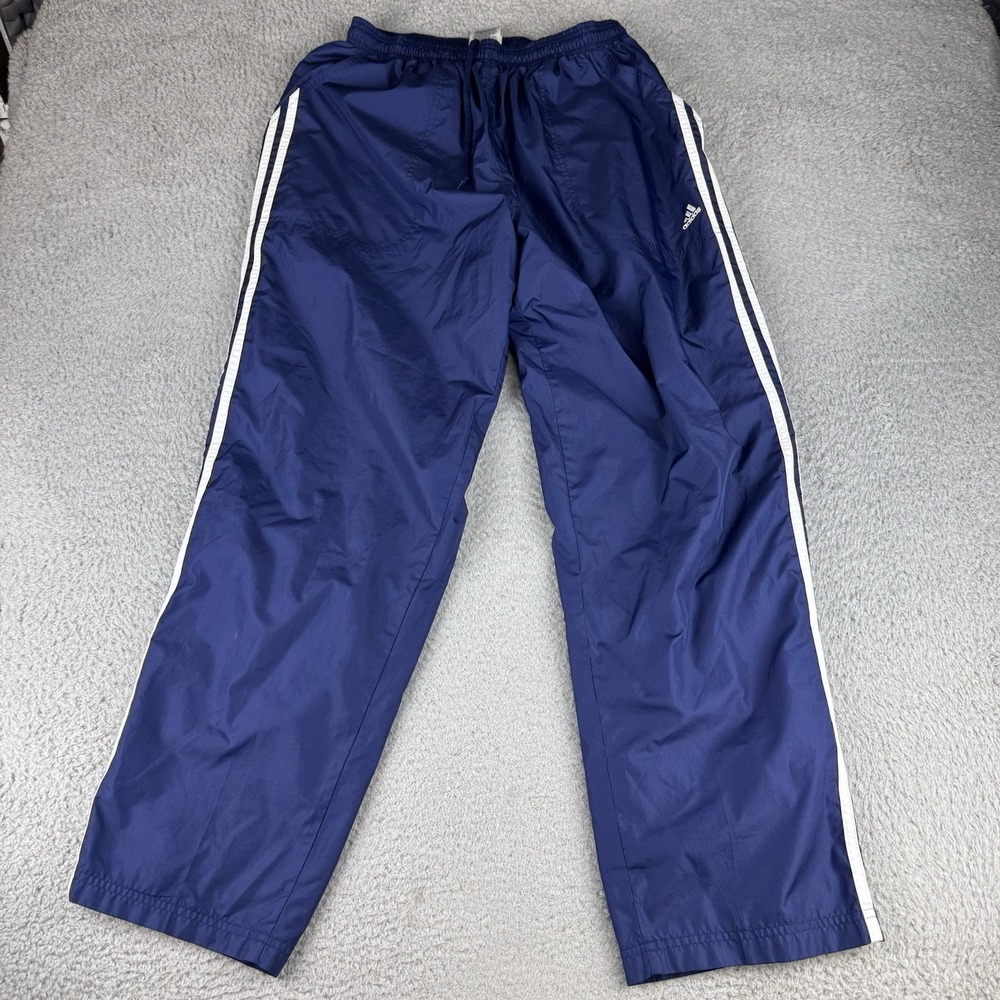 Vintage Navy Blue‎ Adidas Stripe Polyester Track Pants Baggy Mesh Lining XL Y2K